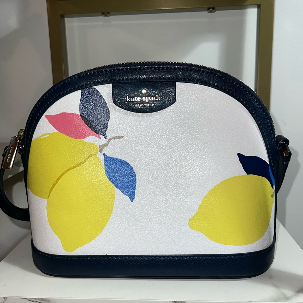 Kate Spade Lemon Print Crossbody Bag in White and Blue